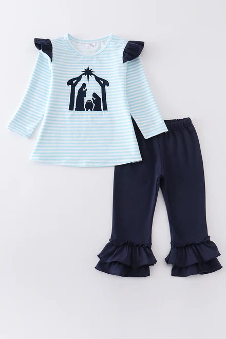 Girls Nativity Scene Appliqué Pants Set