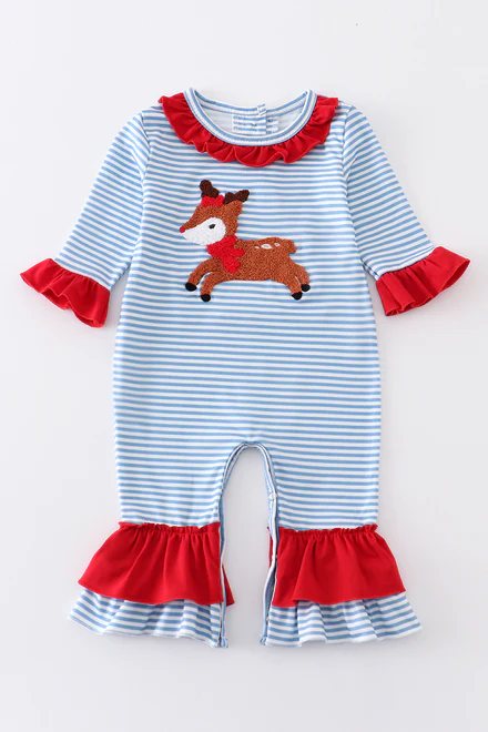 Girls French Knot Reindeer Romper