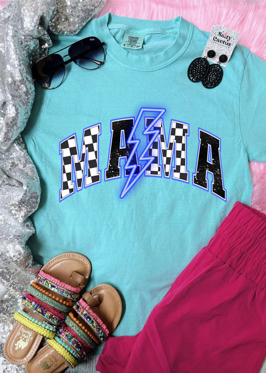 Checkered Mint Mama Bolt Graphic Tee