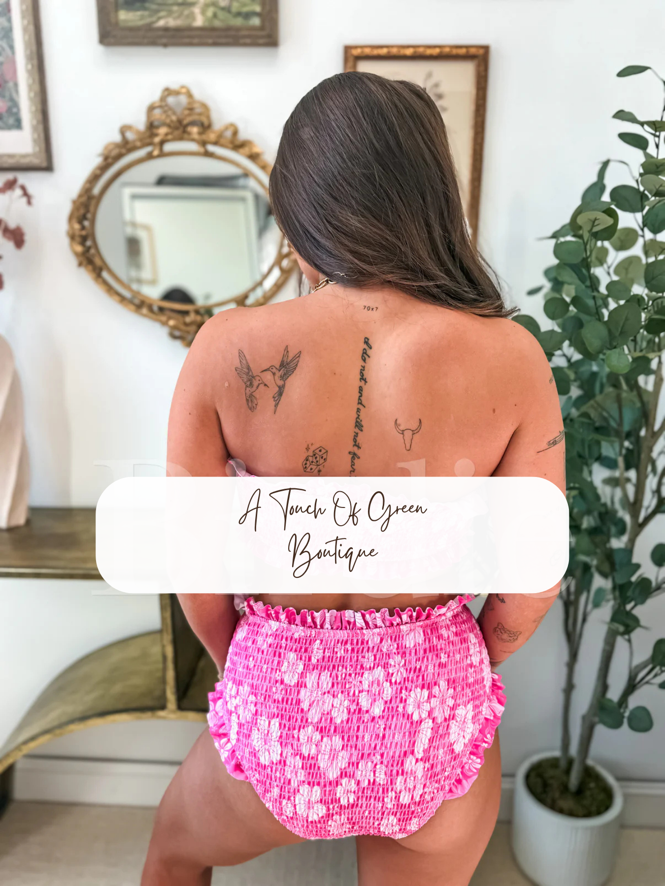 PREORDER Ruffle Bandeau Two Piece Swimsuit in Island Petal Pink (Sold as Set)