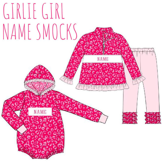 Girls Pink Leopard Name Smocked Collection