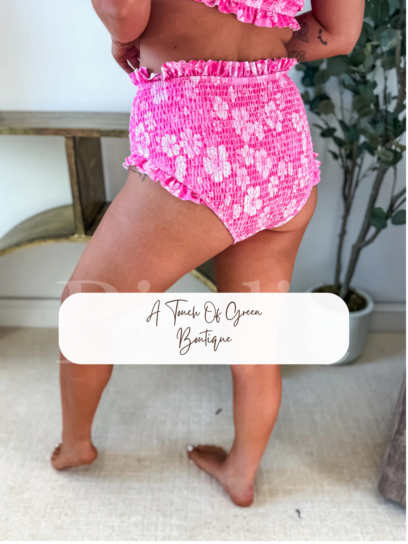 PREORDER Ruffle Bandeau Two Piece Swimsuit in Island Petal Pink (Sold as Set)