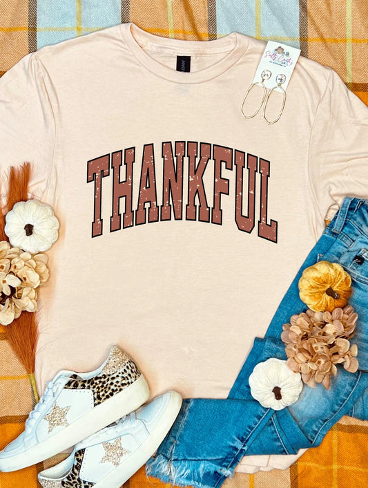 Thankful Distressed Arch Peach Tee