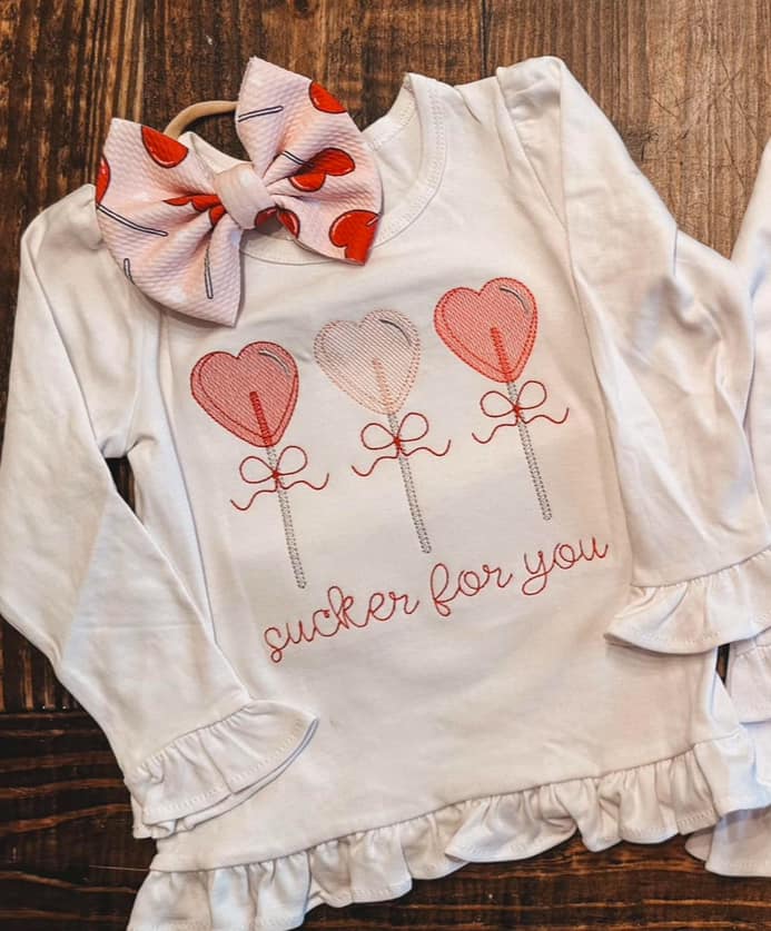 Kids Embroidered Sucker Valentines Day Shirts