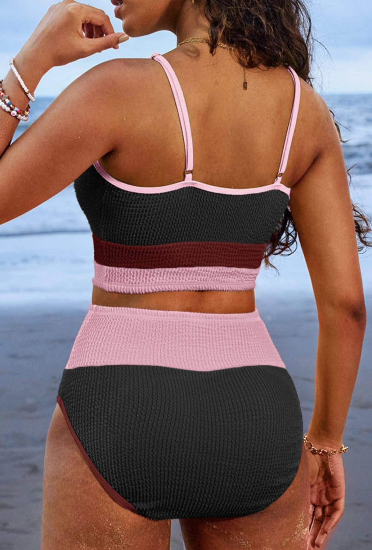 Viral Ribbed Bikini Set- Pink/Black