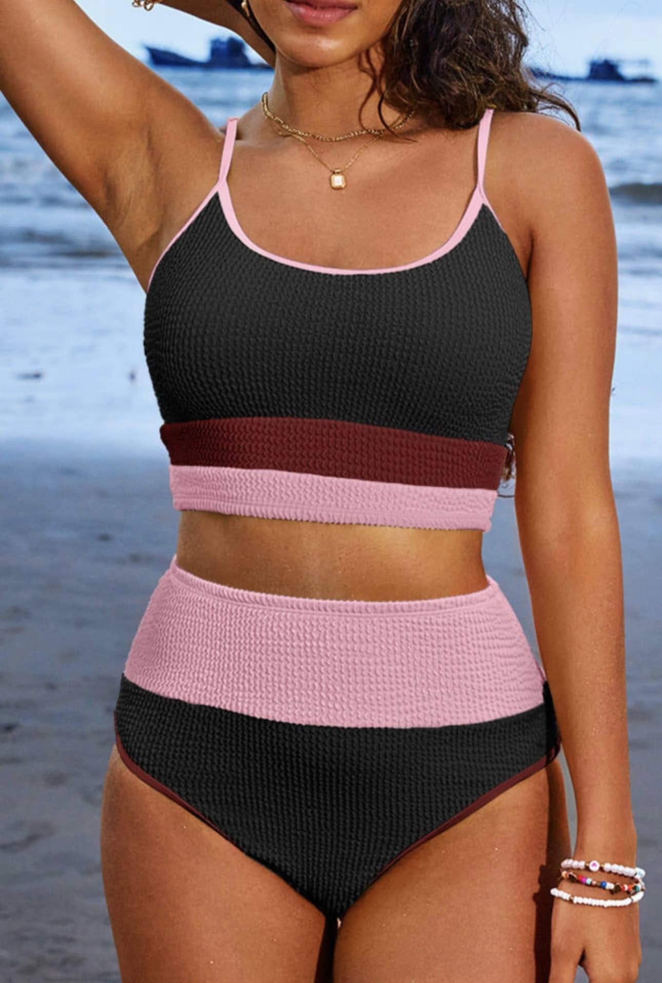 Viral Ribbed Bikini Set- Pink/Black