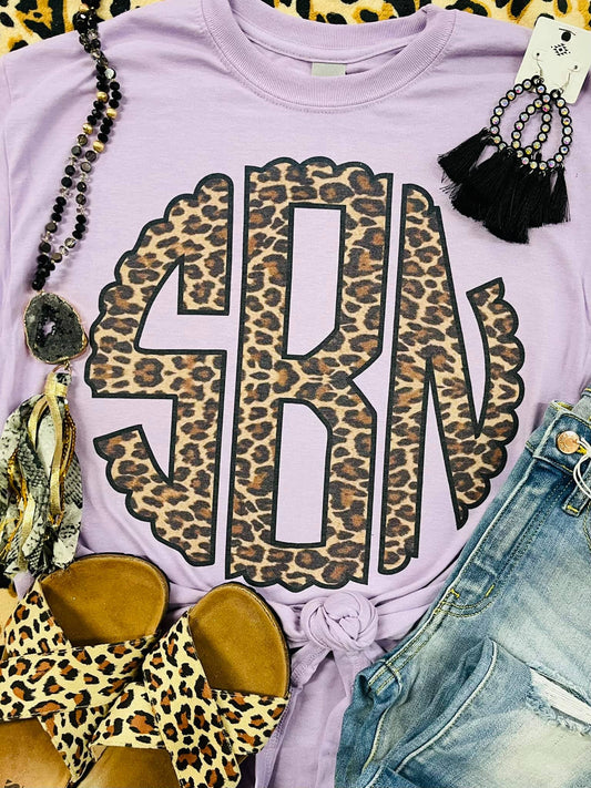 Leopard Monogram Tee-Violet