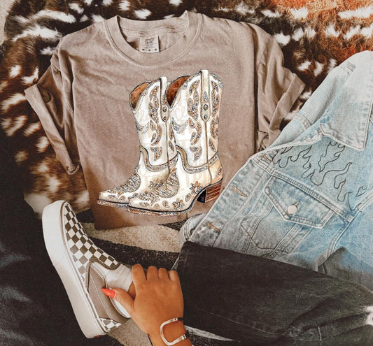Western White Boot Bling Tee