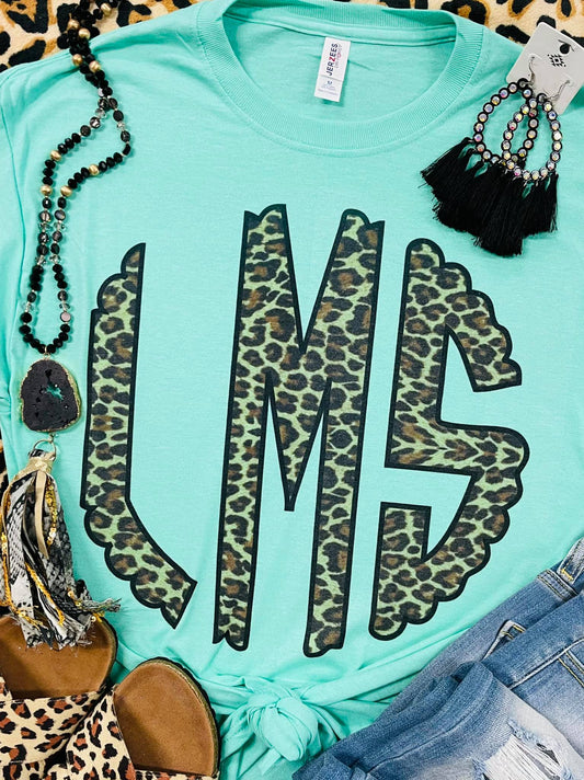 Leopard Monogram Tee- Scuba
