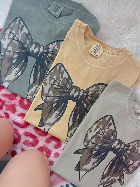 Camo Bow Comfort Colors Graphic Tee -3 COLORS