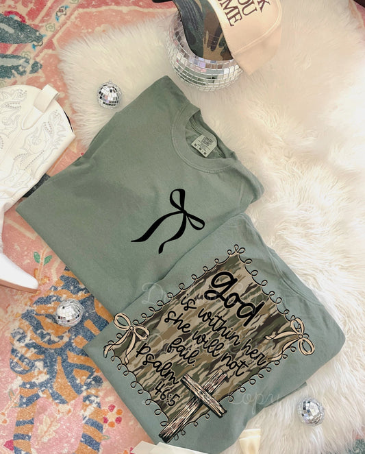 Camo God Is Within Her Comfort Colors Graphic Tee