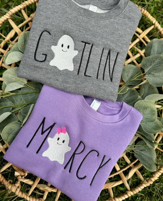 Embroidered Name Ghost Tee/Sweatshirt