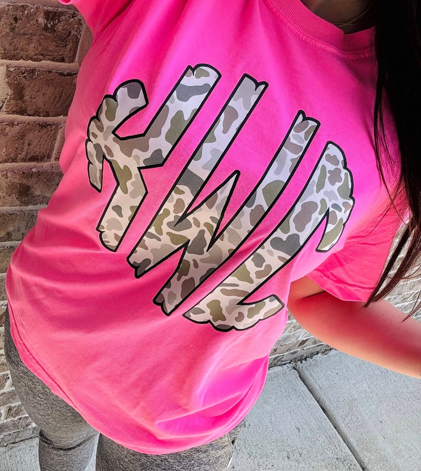 Camo Monogram Comfort Colors Graphic Tee-Pink