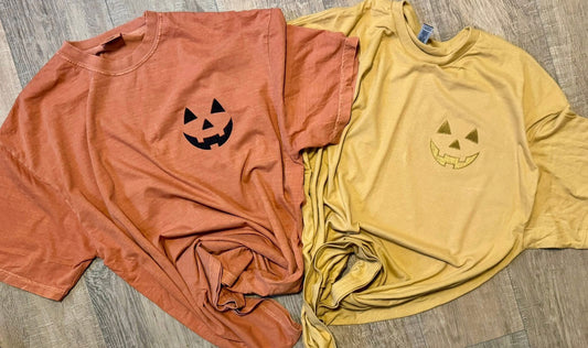 Embroidered Jack-O'-Lantern Pocket Tee- Youth&Adult