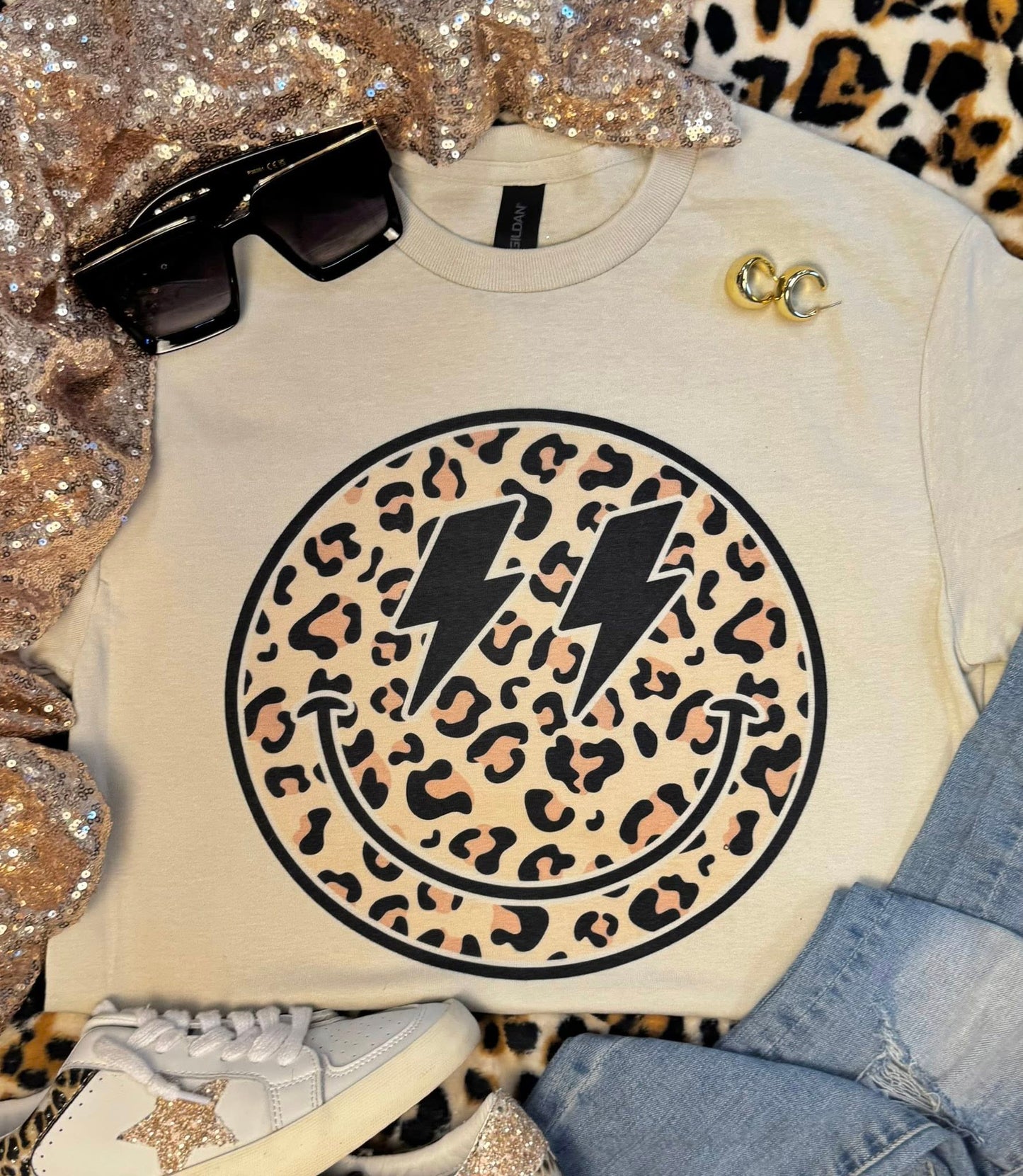 Leopard Smile Tan Tee