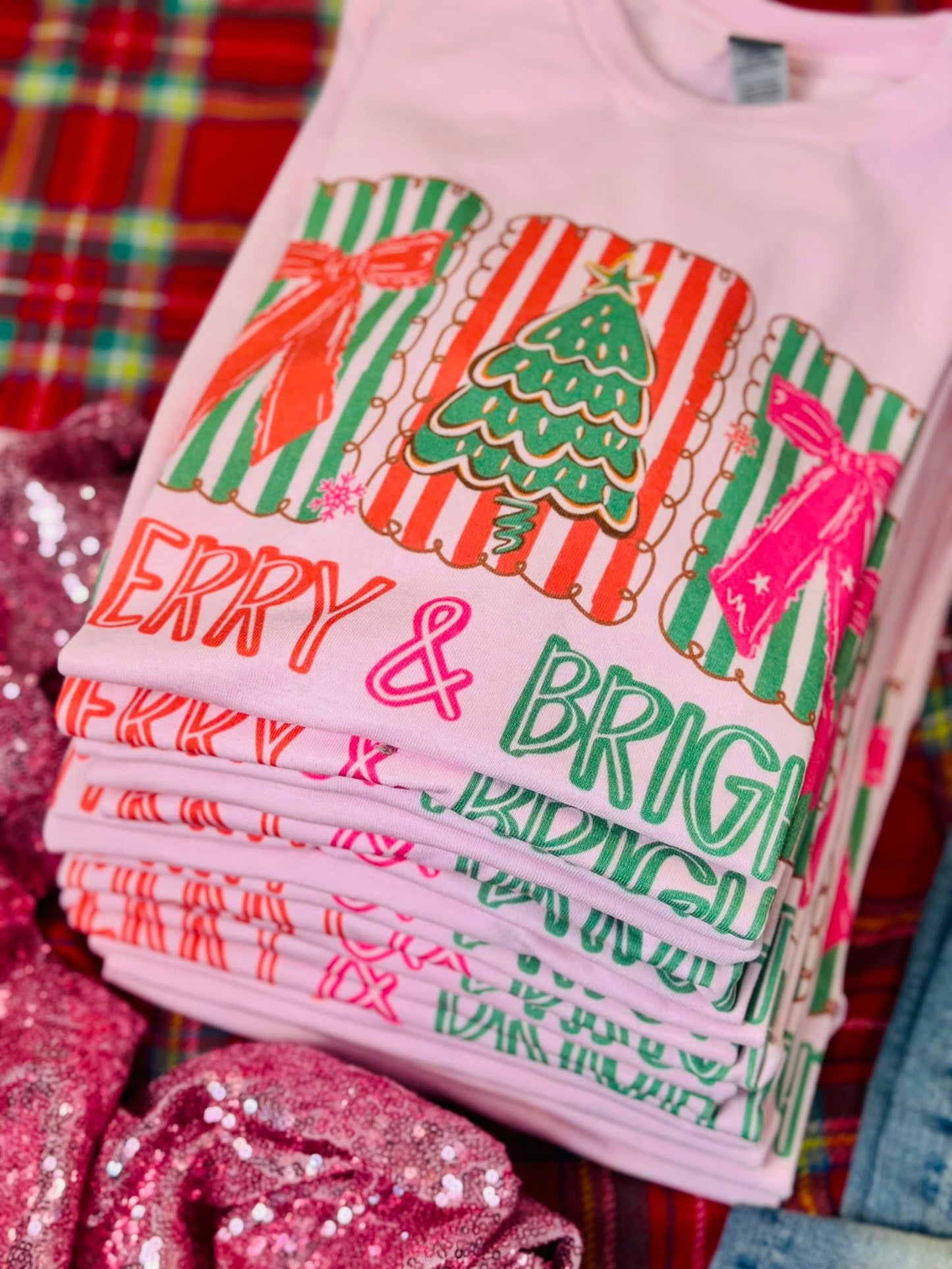 Merry & Bright Tee-Pink