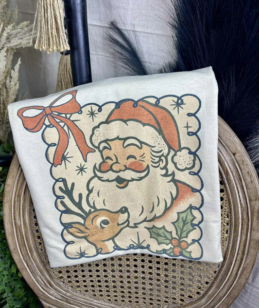 Santa and reindeer (Gildan Tee)-SALE