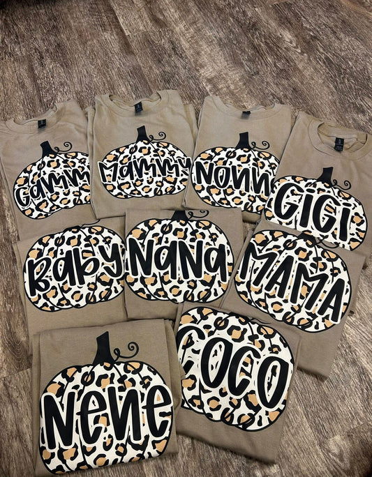 Leopard Pumpkin Name Tees-Any Name
