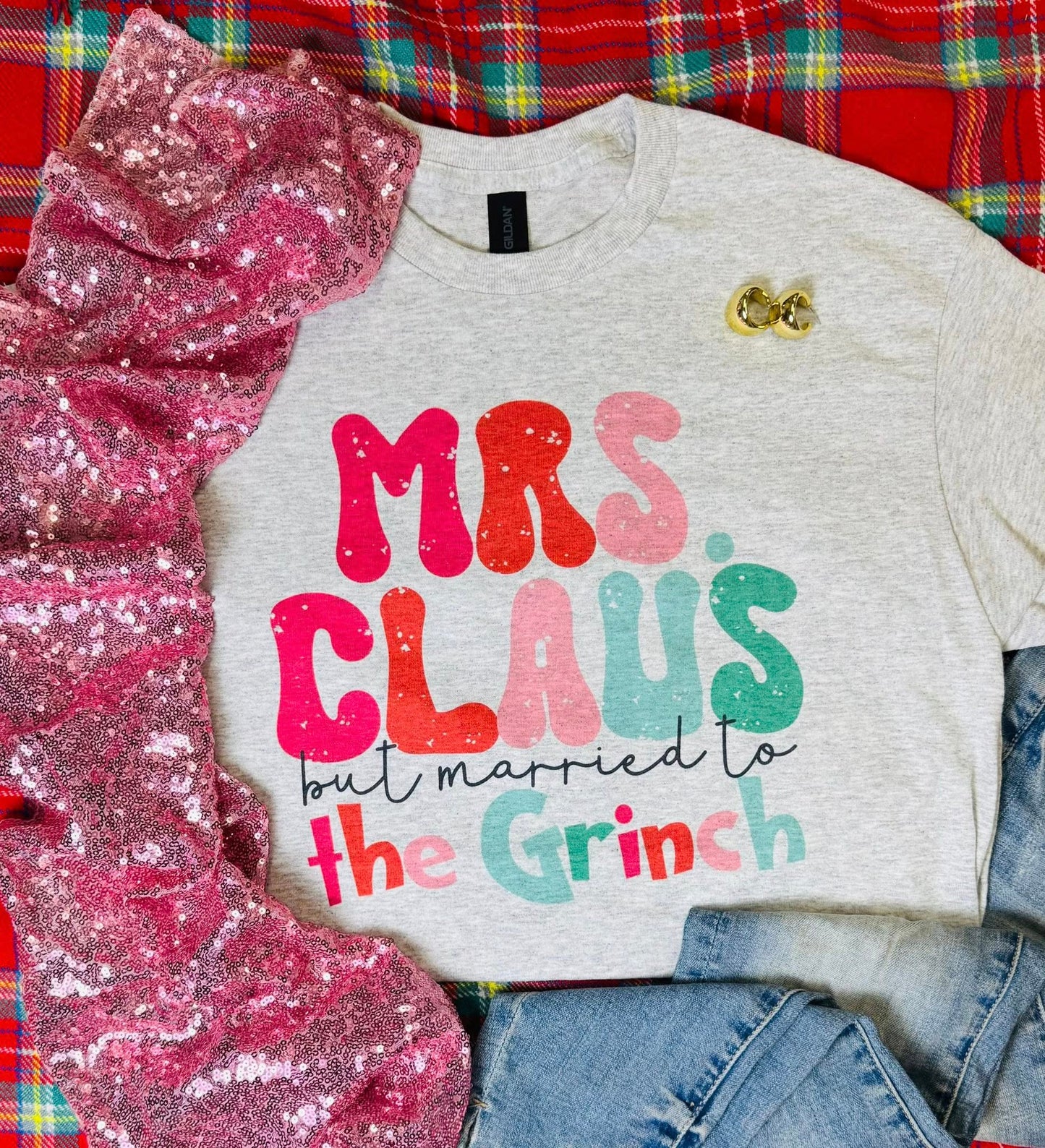 Mrs. Claus But Married To The Grinch Grey Tee