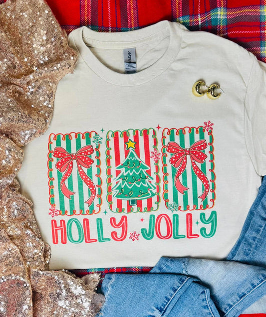 Holly Jolly Coquette Tan Tee
