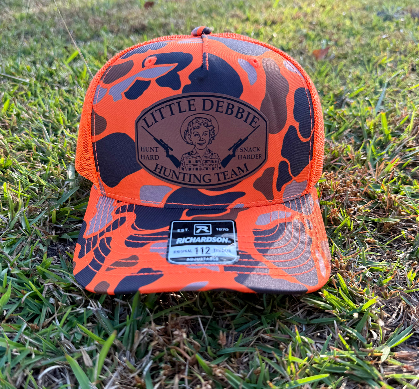 Hunt Hard Snack Harder Hat- Orange Blaze Camo