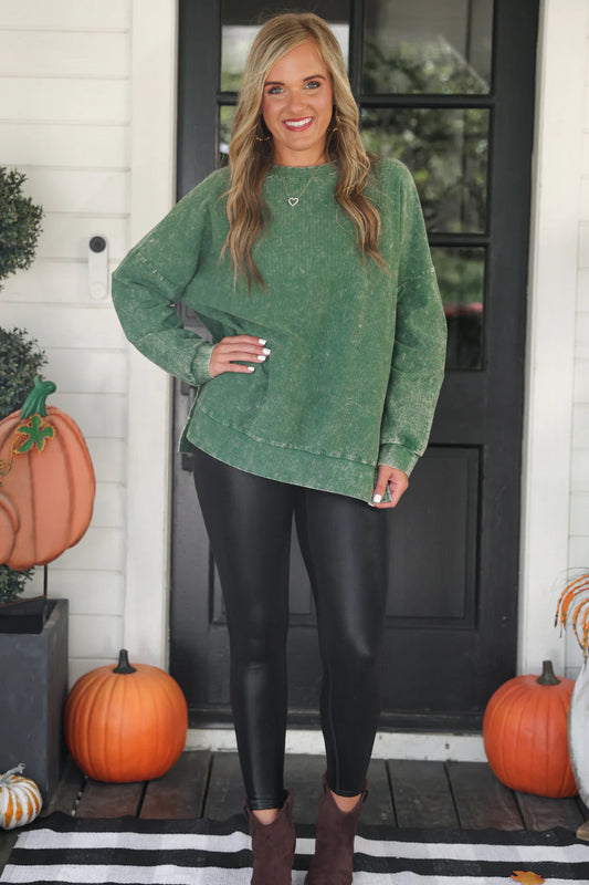 PREORDER Alexis Corded Vintage Pullover - Olive