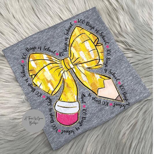 100 Days of School Pencil Bow Tee