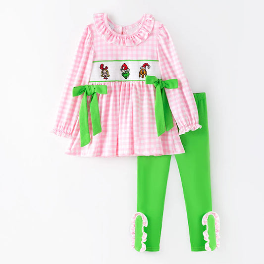 Girls Smocked Grinch Pants Set