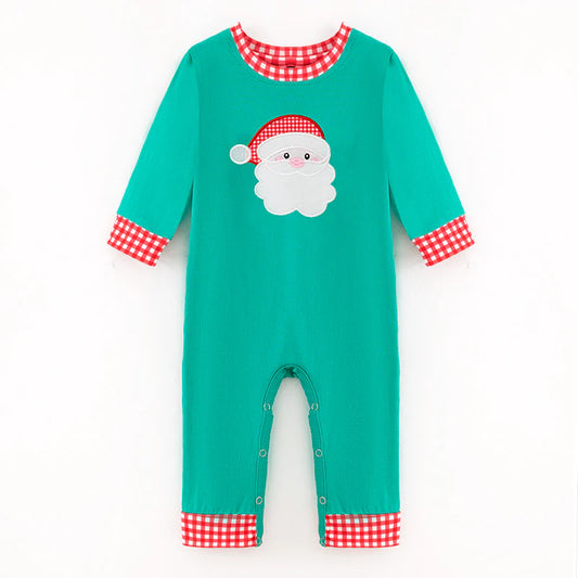 Boys Christmas Santa Claus Appliqué Cotton Romper