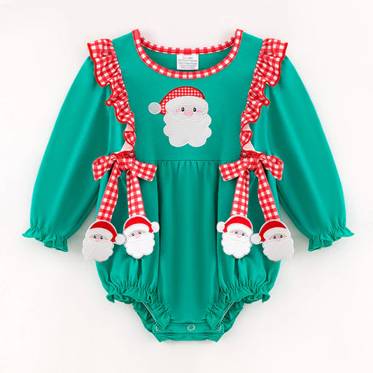 Girls Christmas Santa Claus Appliqué Cotton Bubble