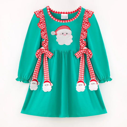 Girls Christmas Santa Claus Appliqué Cotton Dress