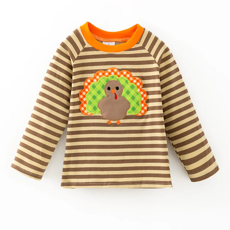 Boys Thanksgiving Turkey Appliqué Cotton Top
