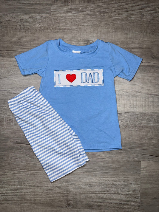 Boys Embroidered I Love Dad Shorts Set