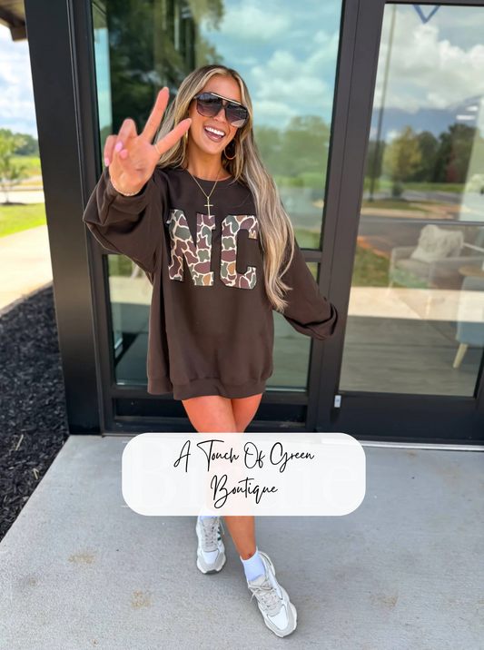 Custom Duck Camo State Dark Chocolate Graphic Crewneck-ANY STATE