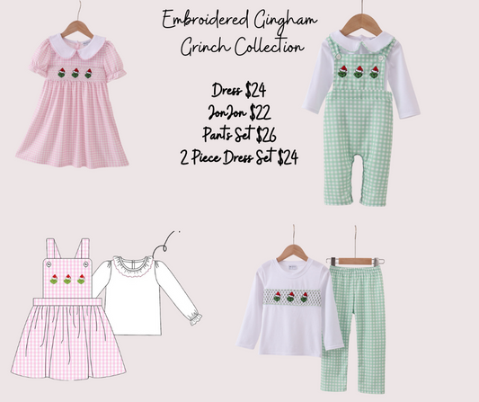 Embroidered Gingham Grinch Collection