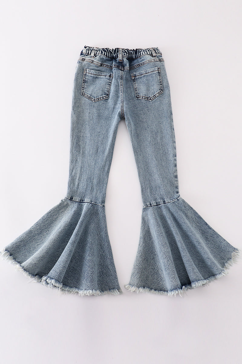 Girls Pearl Bow Jeans- Light Wash