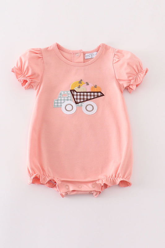 Girls Pumpkin Dump Truck Appliqué Bubble