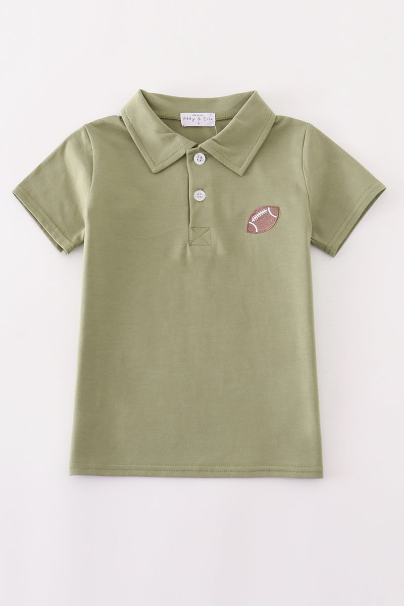 Boys Sage Embroidered Football Polo Top