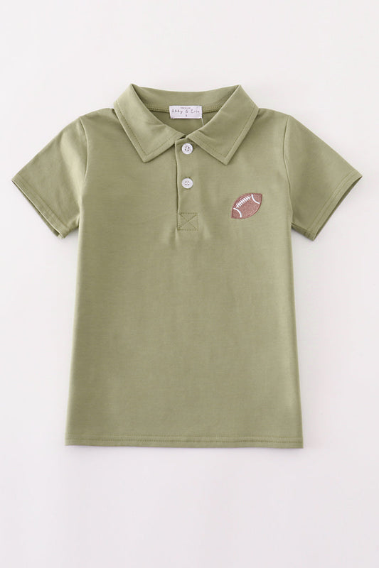 Boys Sage Embroidered Football Polo Top