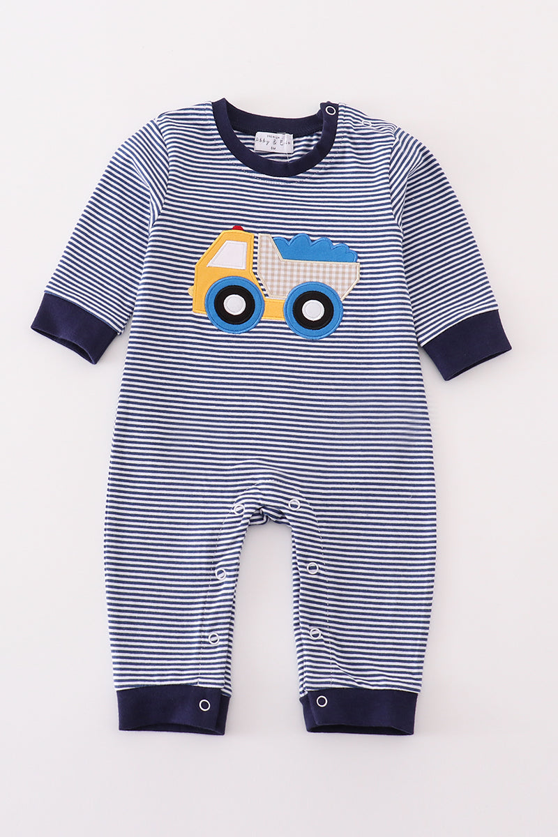 Boys Blue Stripe Truck Romper