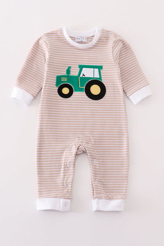 Boys Green Stripe Tractor Romper