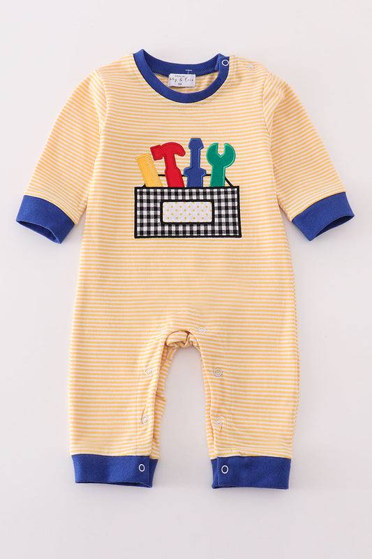 Boys Mustard Stripe Tool Appliqué Romper