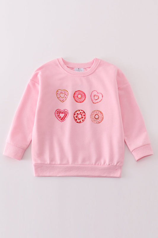 Girls Pink Valentine Donut Heart Sweatshirt