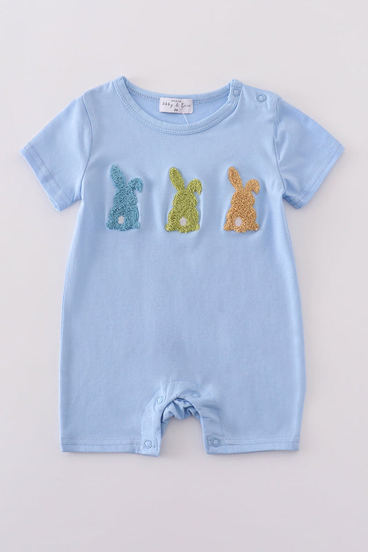 Blue Embroidered Bunny Romper