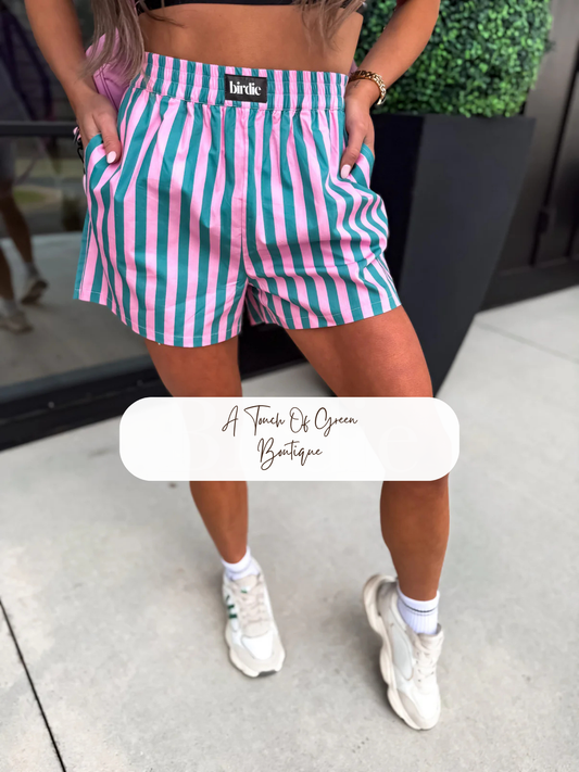 PREORDER Boxer Shorts in Pink & Green Stripes