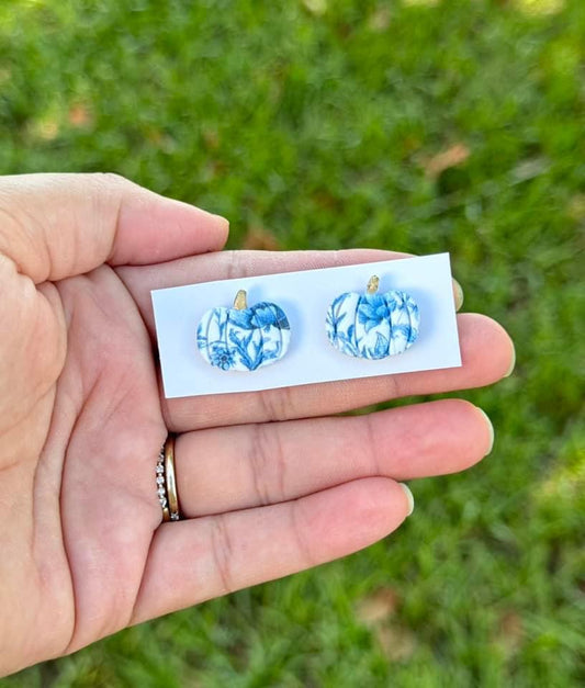 Floral Pumpkin Clay Stud Earrings