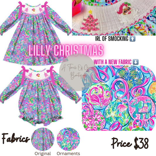 Girls Smocked Lilly Christmas Bubble & Dress