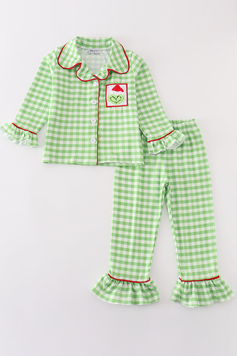 Girls French Knot Grinch Pj Pants Set