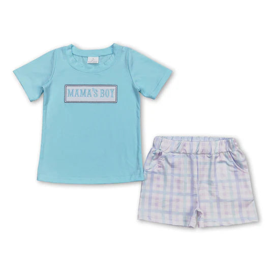 Boys Embroidered Mama's Boy shorts Set
