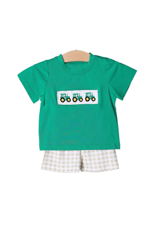Boys French Knot Tractor Shorts Set